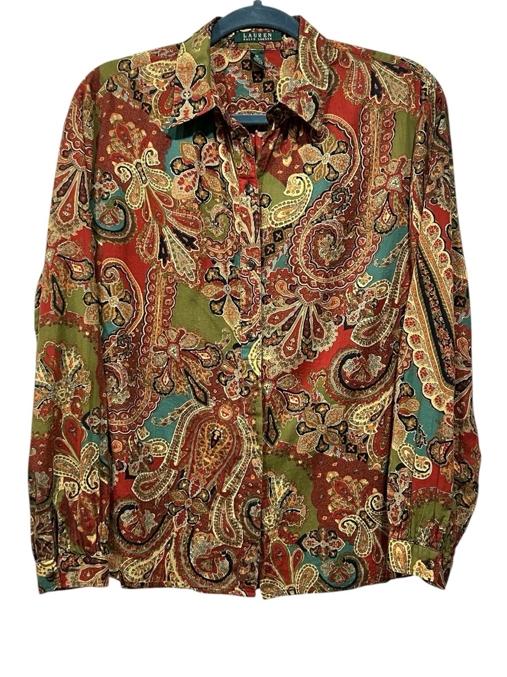 Lauren Ralph Lauren Boho Dark Academia Paisley 70’s Retro Maximalist Shirt M